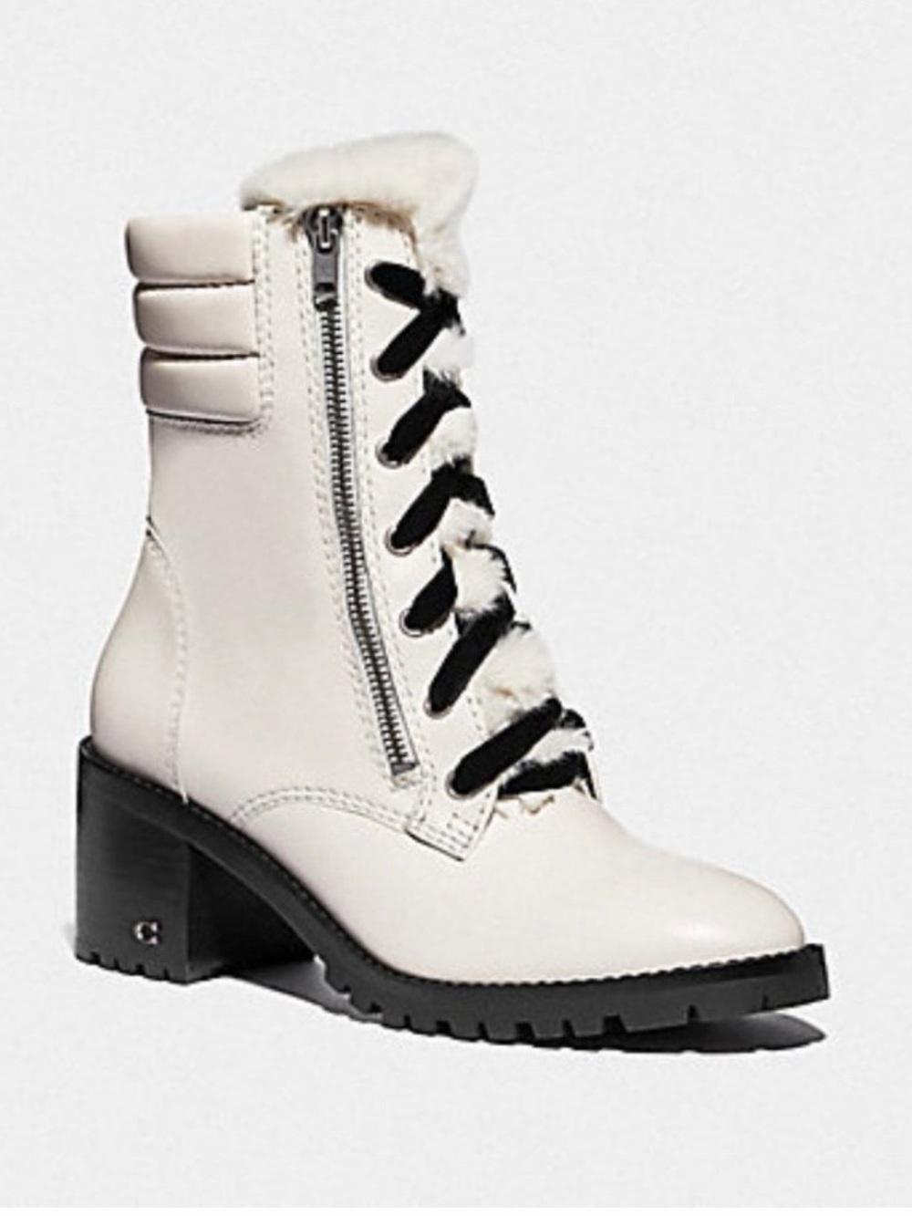 Coach FG4595 Jenna Ivory Chalk Military Lug Sole Heel Ankle Boots Booties Size 7